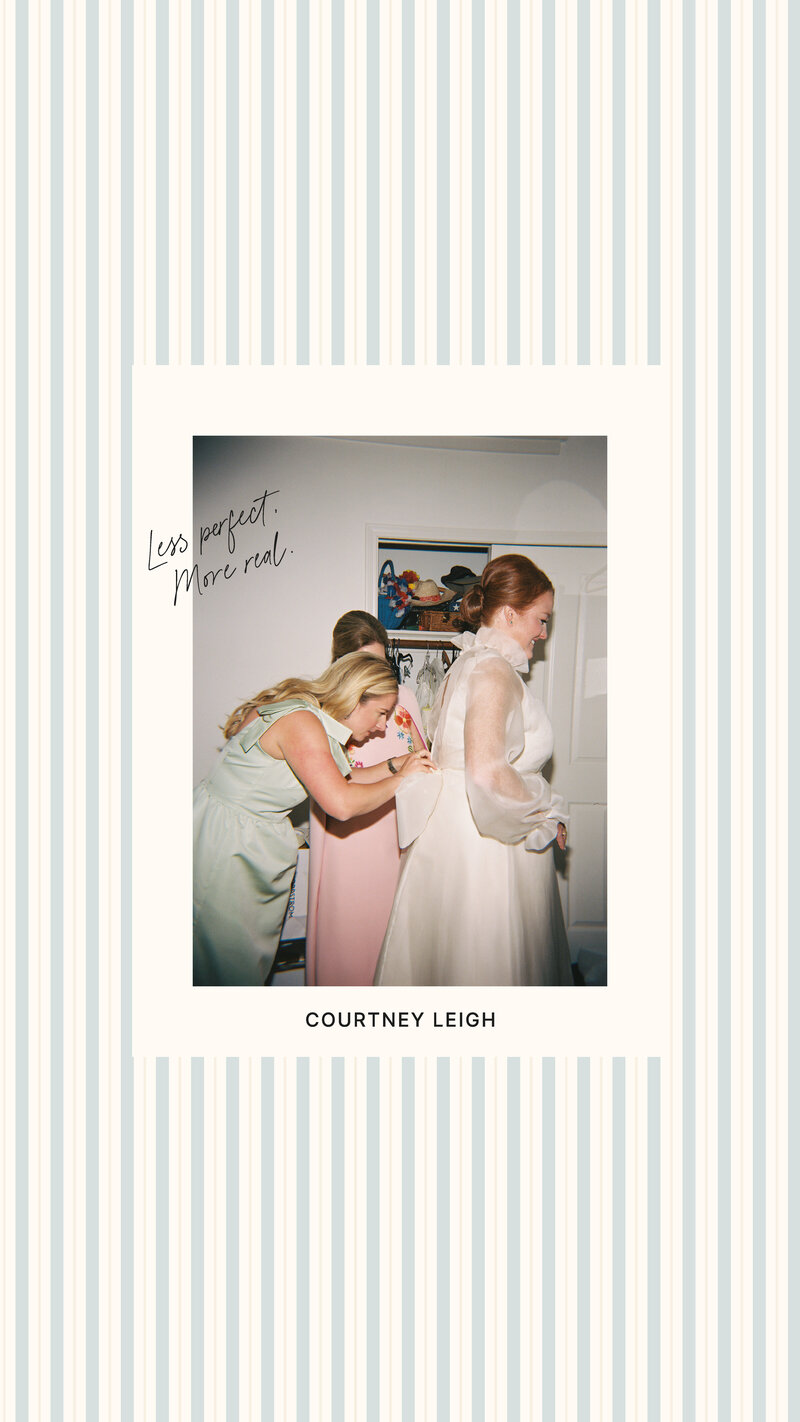 Courtney Leigh wedding photo on a blue striped textured background