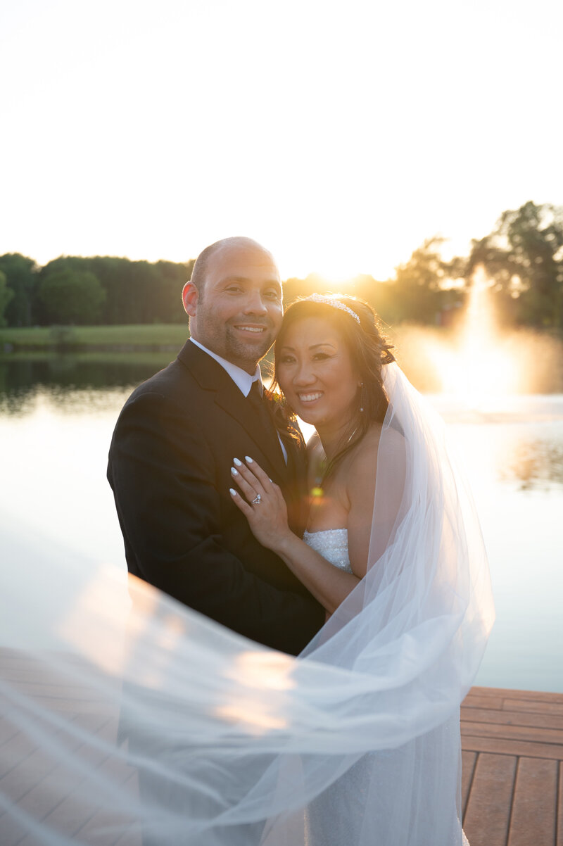 bride and groom outside of the fallbrook house