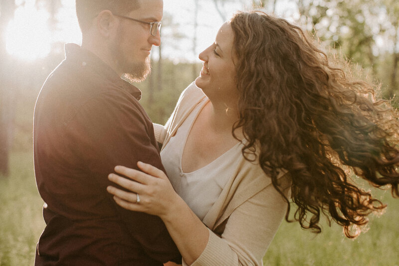 Engagement session hair inspiration. Golden hour in the woods of Virginia.