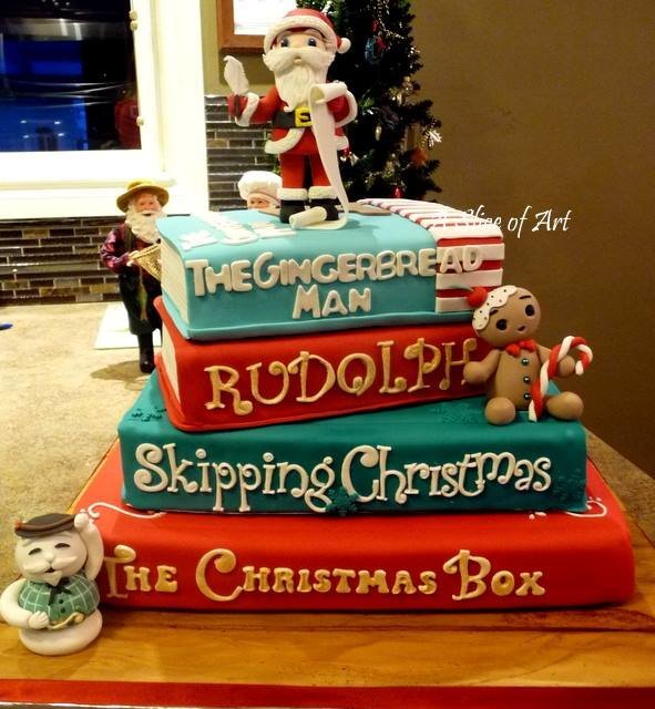 xmas book cake with characters
