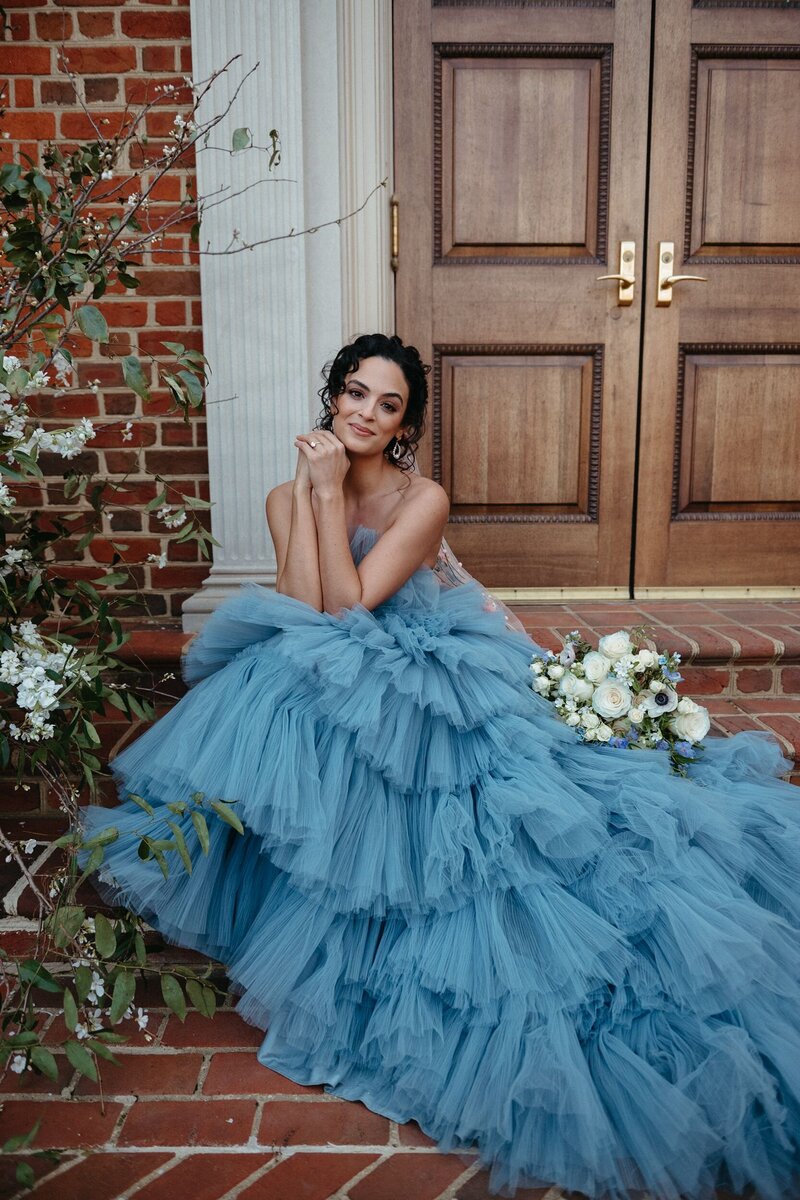 Bride in blue dress