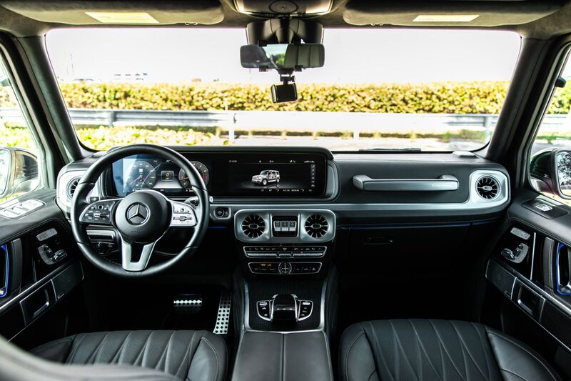 mercedes-g550-desert-sand-professional-edition-for-rent-in-miami-center-console-dashboard-019
