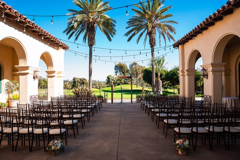 The main courtyard at Talega Golf Club in San Clemente, where most of their wedding ceremonies are held.