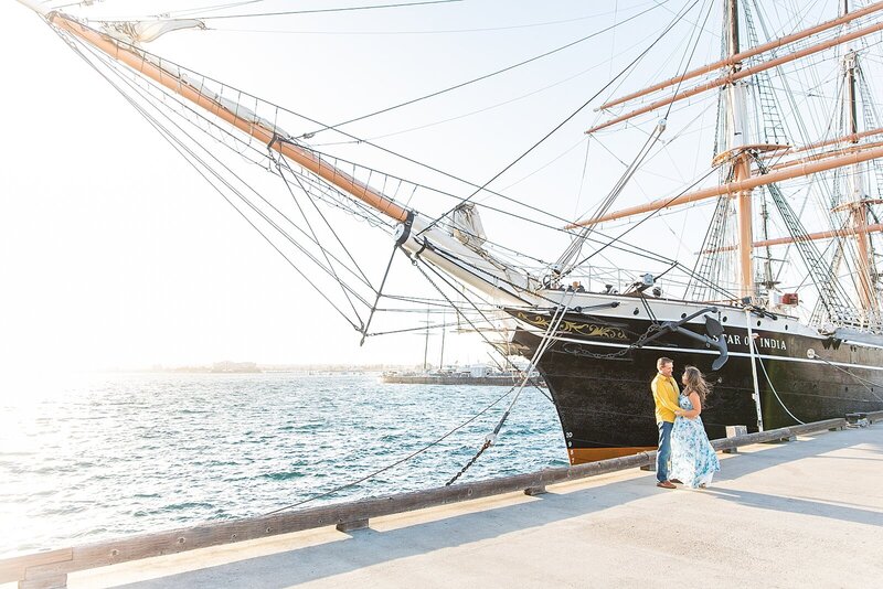 Bride and groom-to-be engagement session at the Harbor in downtown San Diego, California - Sherr Weddings