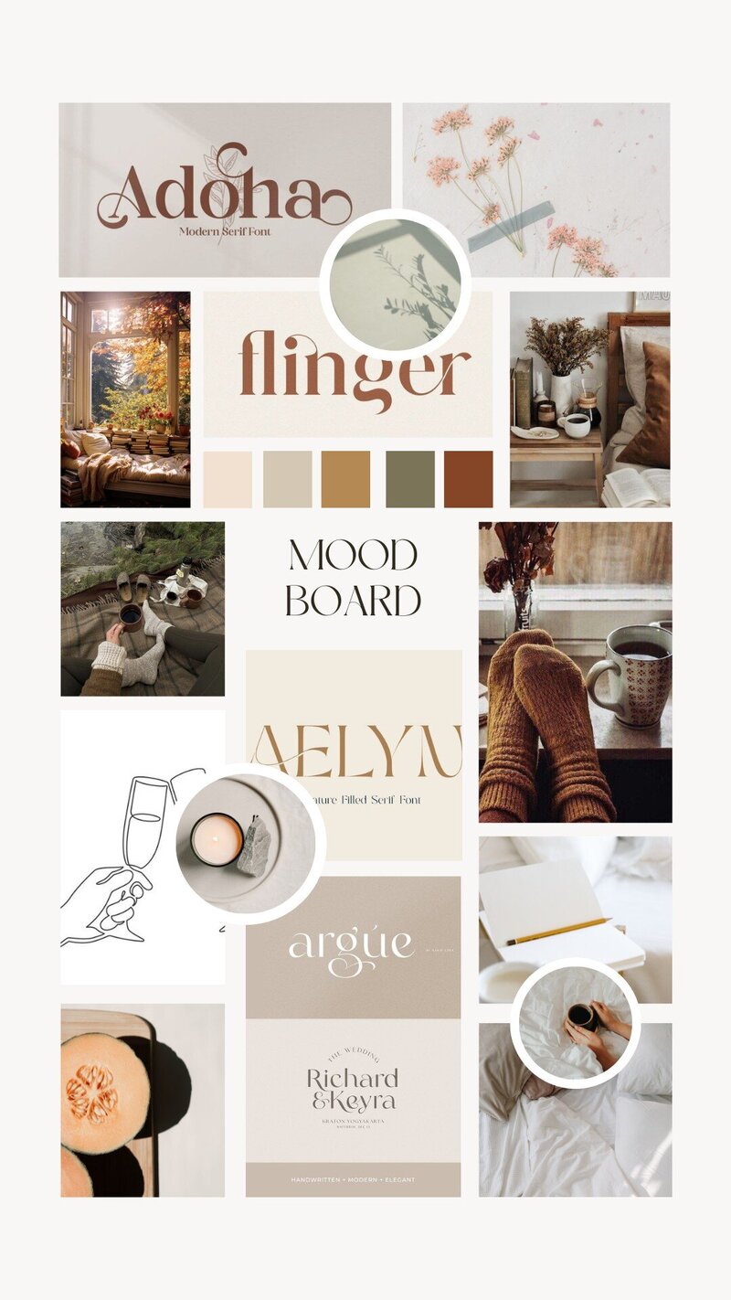 Curated mood board with soft floral accents, gold details, and sophisticated typography for Keys and Prosecco