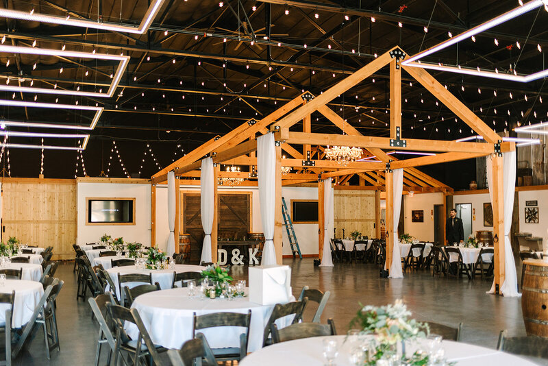 fall wedding indoor wedding reception at Liljebeck farms venue