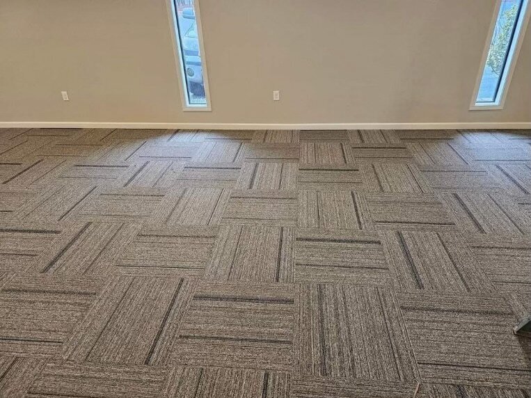 Light gray patterned carpet.