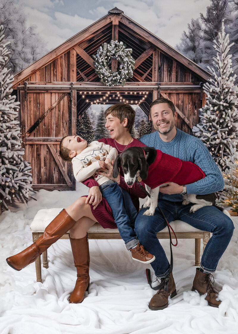 Holiday portrait of relaxed and happy family at Allison Reilly's Union County, NJ photo studio.