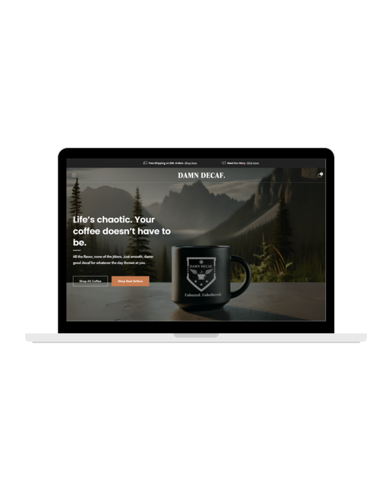 DAMN DECAF. website portfolio details by Curated Coastal Lounge