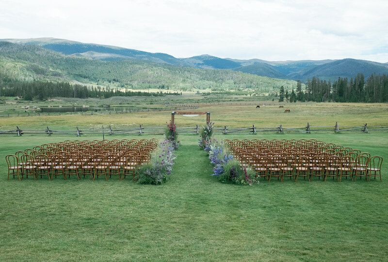 ceremony site at Devil's Thumb Ranch wedding in the summer 