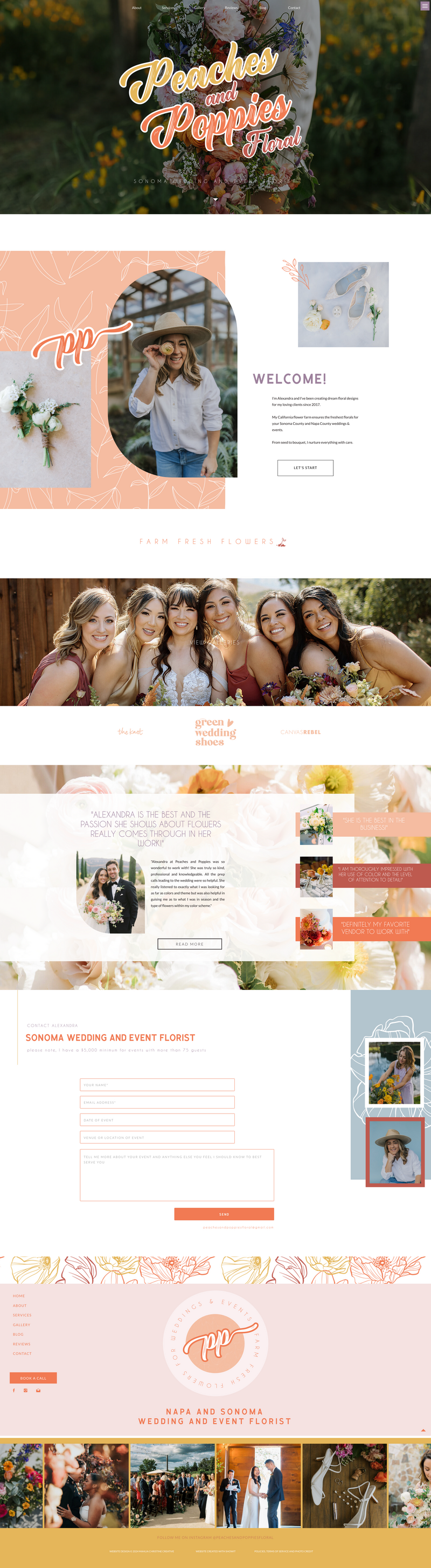 Screenshot of the home page of a wedding florist website