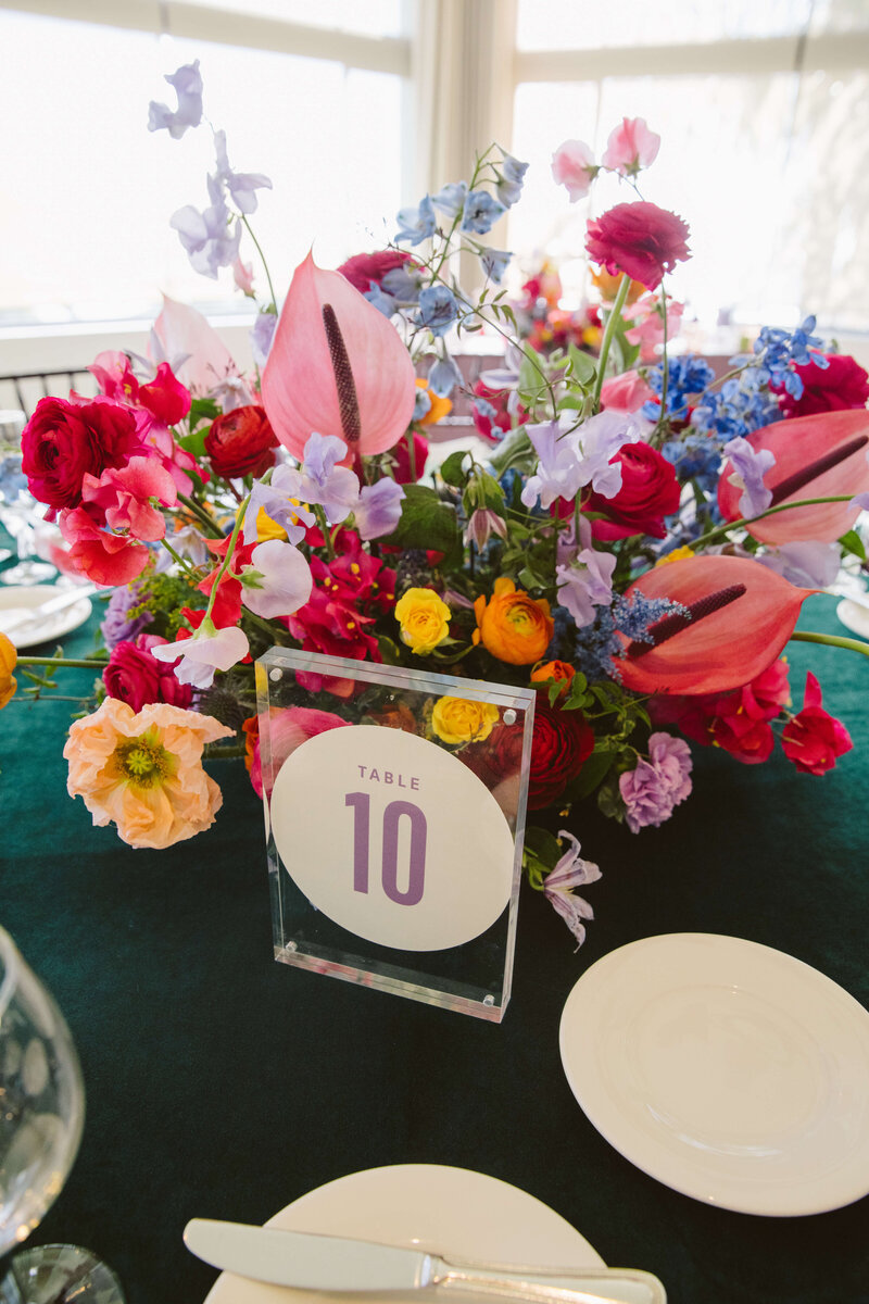 Colorful wedding flowers for a wedding at Bel Air Bay Club