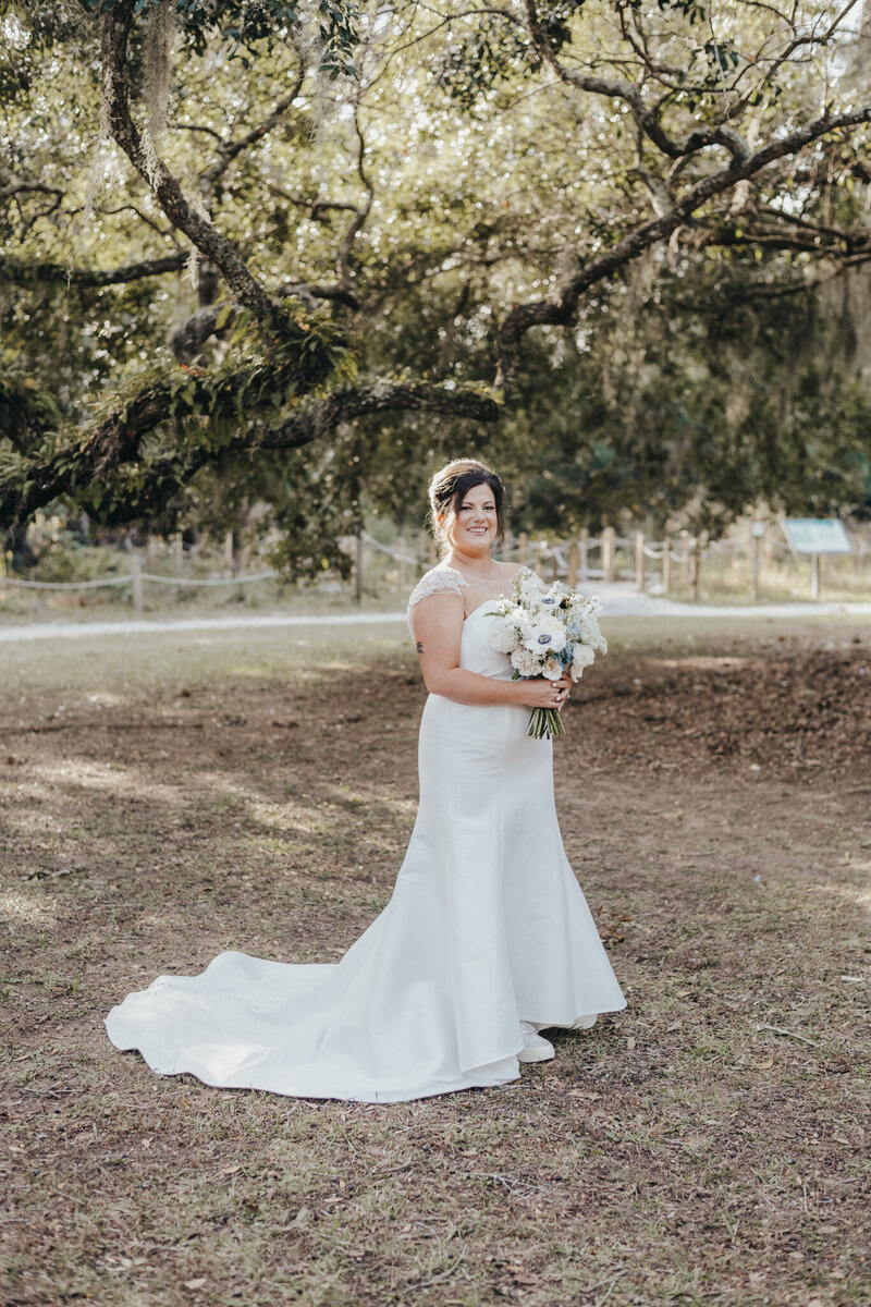 bridal portrait under oak trees