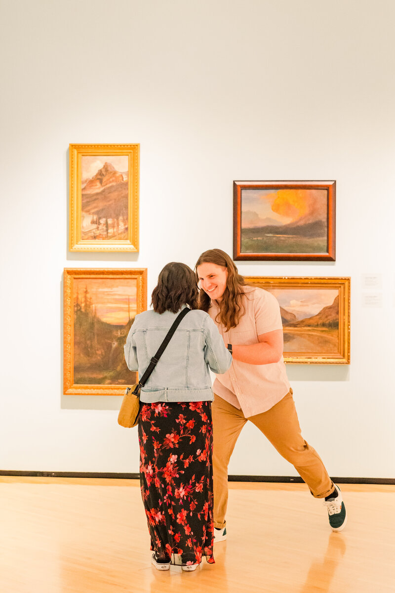 Romantic surprise proposal in Roanoke, VA, with the Tubman Museum as a breathtaking backdrop