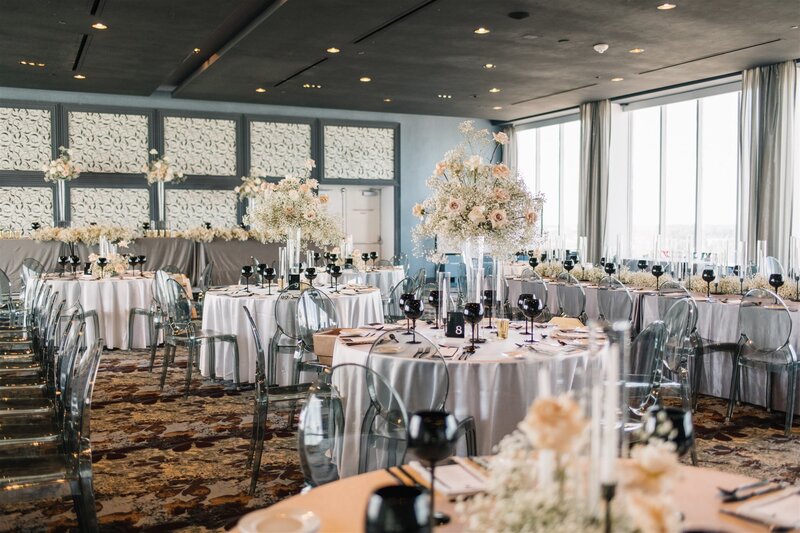 Wedding reception setup details at Delta Hotel