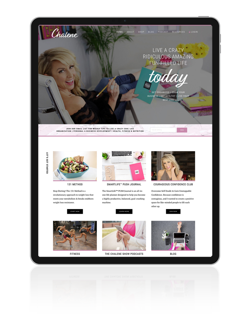 Explore Chalene Johnson's influencer website design on iPad, highlighting the intersection of creativity and digital innovation through website design for creatives.