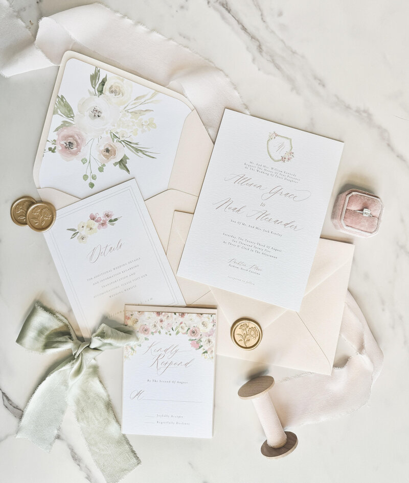 Custom watercolor floral wedding invitations