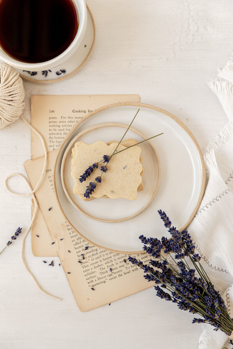 lavender on top of a shortbread cookie