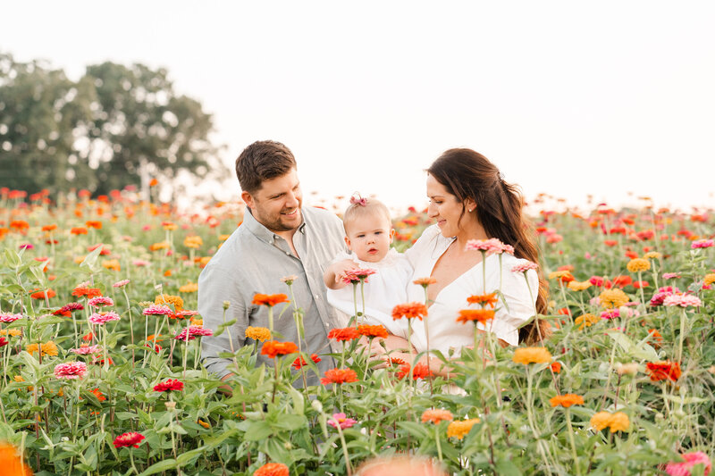 Family in zinnia field at Flat Top Mountain Farm, Captured by Chattanooga photographer Kelley Hoagland