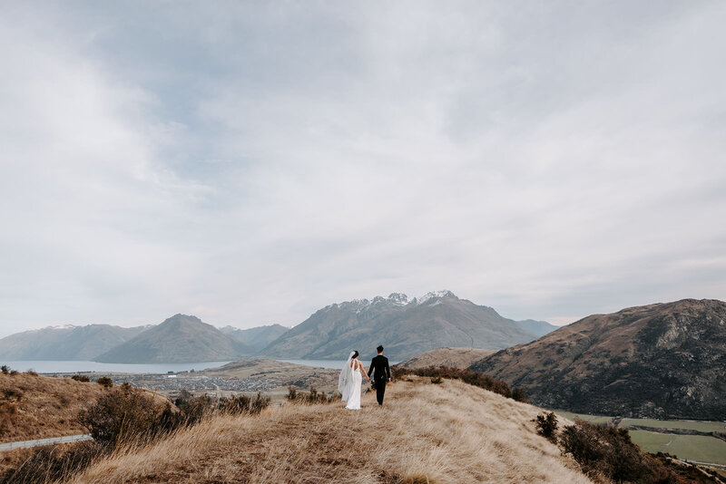 bride and groom winter elopement in queenstown new zealand