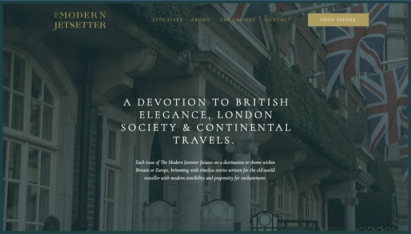 The Modern Jetsetter journal based in London's home page showing a British image and hero area text