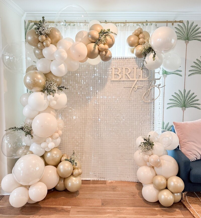 bride to be shimmer wall with balloons South Tampa