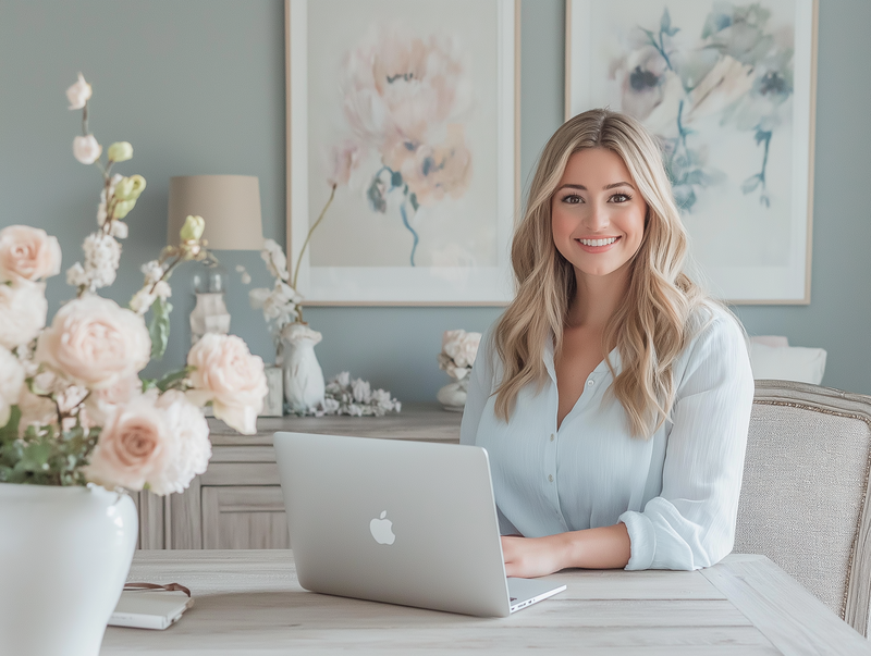 u9855155565_beautiful_women_in_home_office_with_light_blue_farm_469bb6f4-b00d-4897-b9b0-395ad3b3df7b