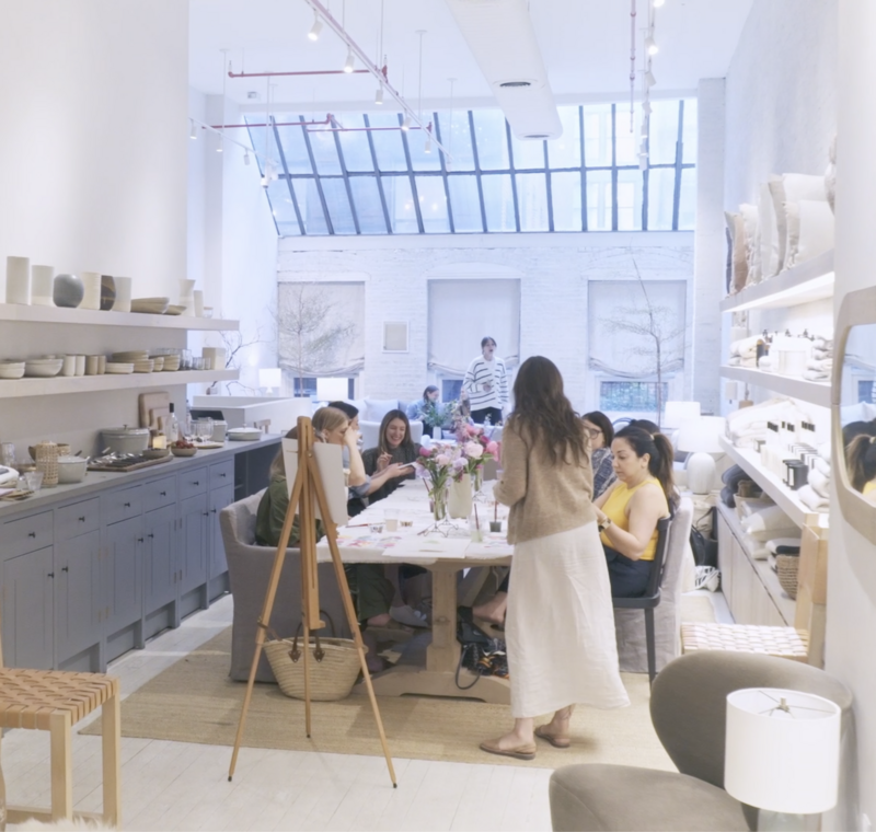 Austin based artist Jaime Reynolds teaches a floral watercolor workshop at the luxury retail brand Jenni Kayne