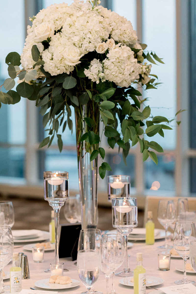 wedding reception table with flowers