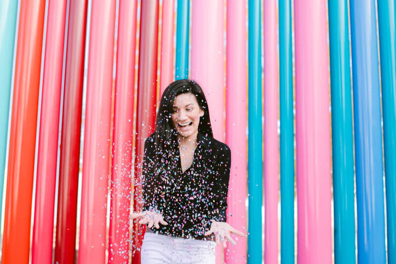 Las Vegas wedding photographer throwing confetti