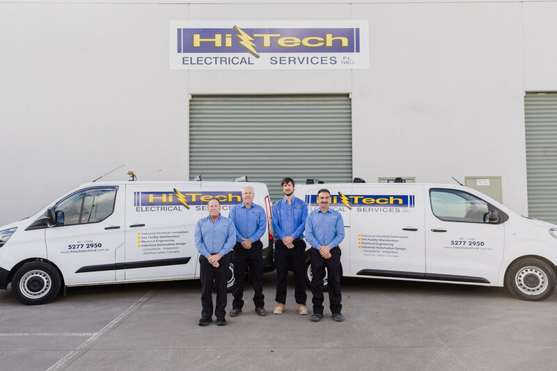 4 members of the Hi Tech Industrial Electrical Contractors Team outside of the Hi Tech warehouse