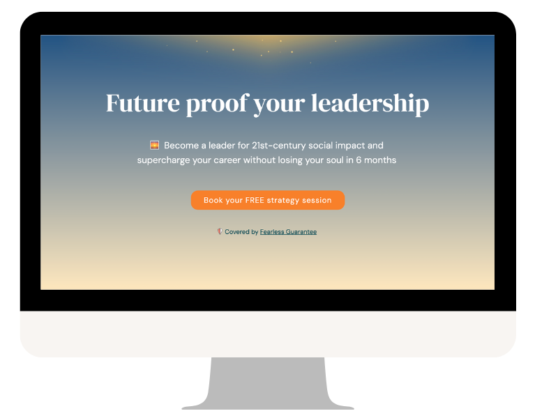 Values-Driven Leadership and Career Coaching landing page on a Mac desktop. 
