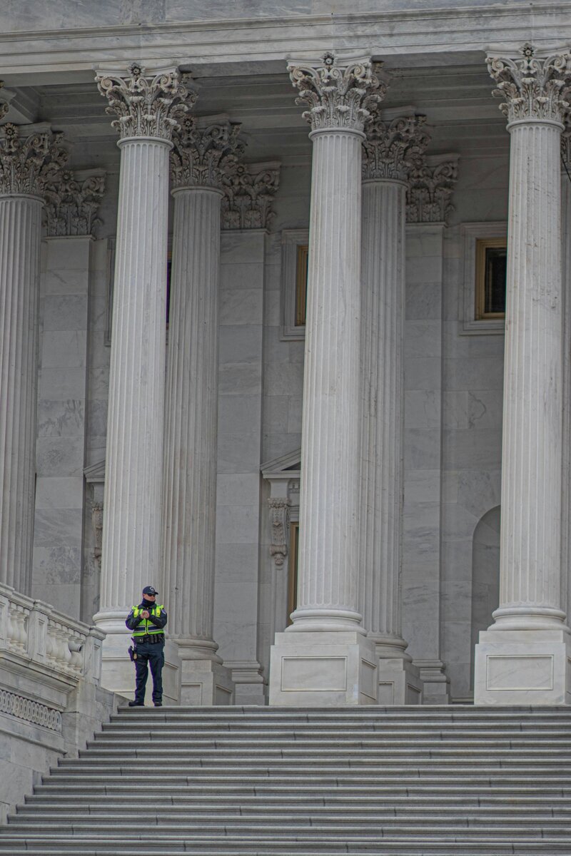 large grey columns of the courthouse