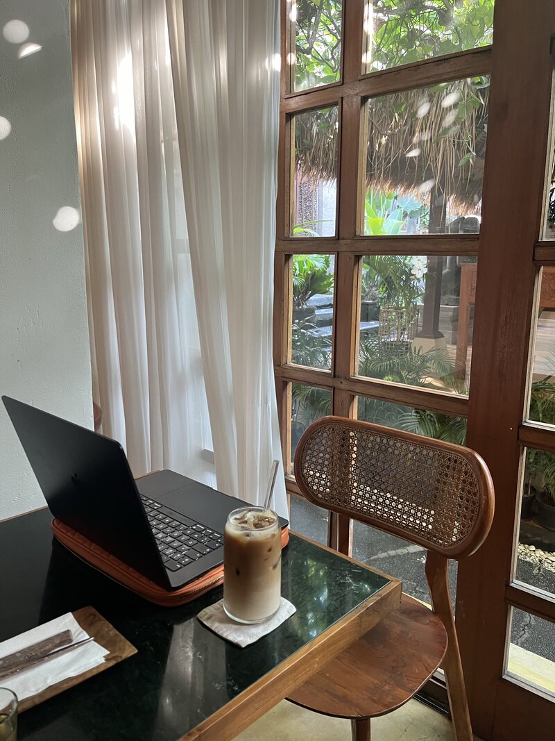 Work desk station with laptop and coffee