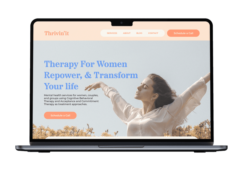 therapist website design in a open laptop mockup
