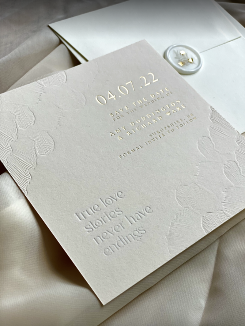 Gold Foil and Embossed stationery created by The Little Paper Shop