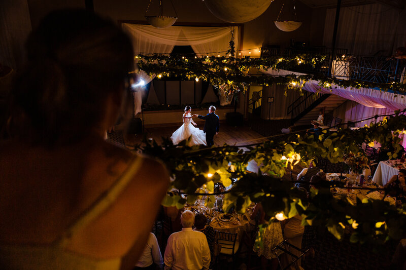 Wedding couple having their first dance in the Lady Glen Ballroom in Nazareth Hall in Toledo Ohio
