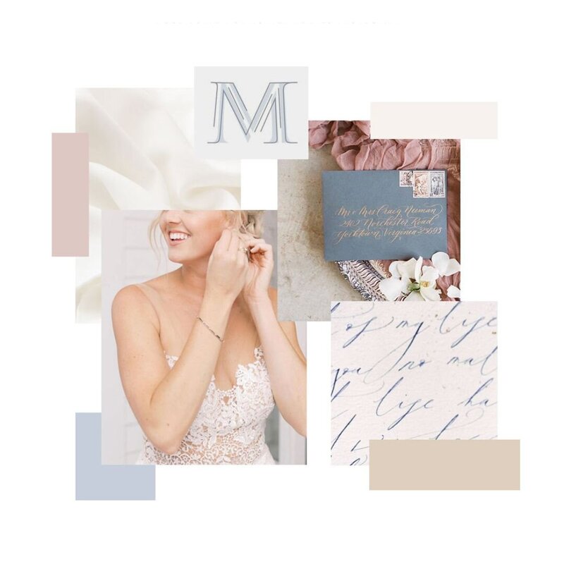Inspiration collage for wedding photographer with stationery bespoke brand