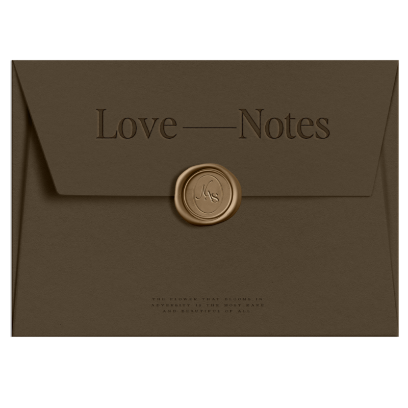 Testimonials envelope that says love notes