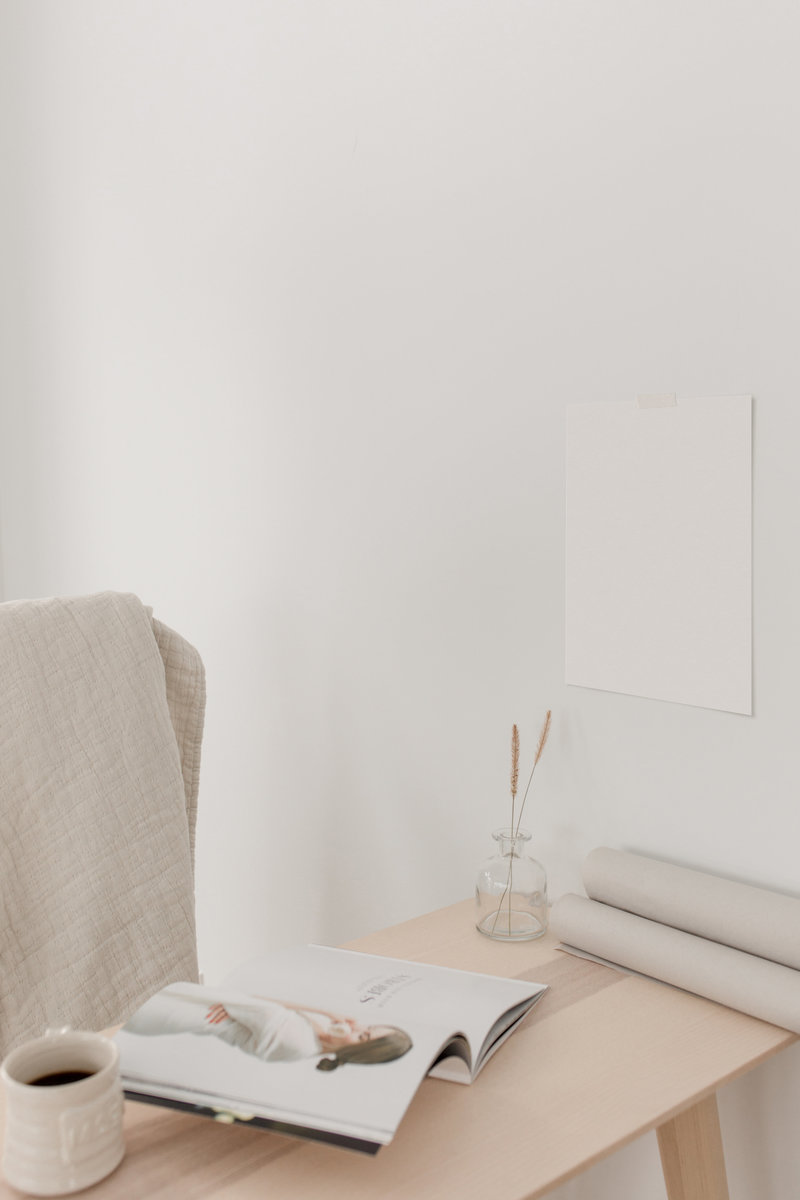 A minimalist space featuring print design by Ederra Design.