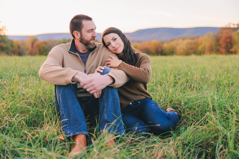 Newly Engaged Couple Share a golden hour portrait taken by Scranton Wedding Photographer Eric Boylan at the French Manor Inn  in Newfoundland, Pennsylvania