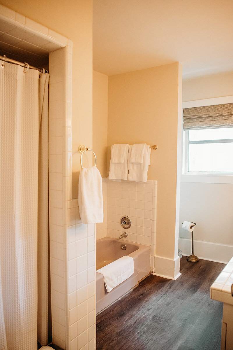 Separate shower and tub in The Blanco Suite