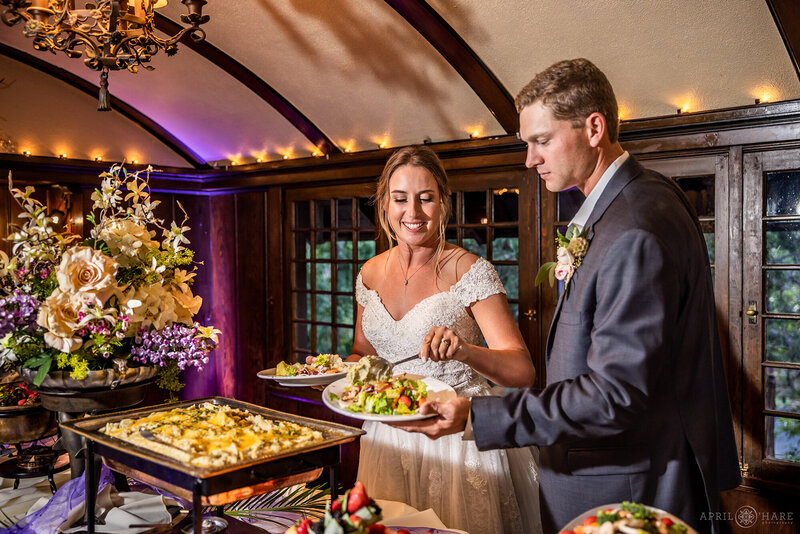 Couples Get their Dinner Buffet at Craftwood Peak Wedding Venue in Manitou Springs CO