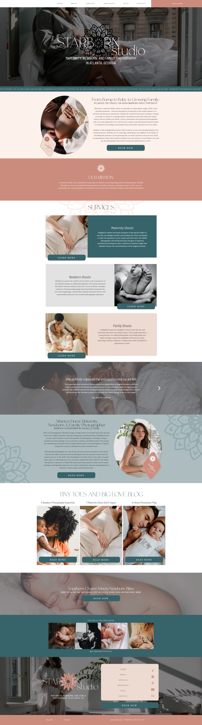 A screenshot of the homepage of the starborn studio website