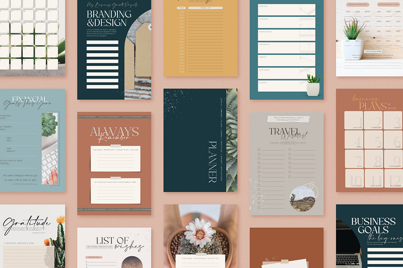 Pages of workbook laid out on flatlay
