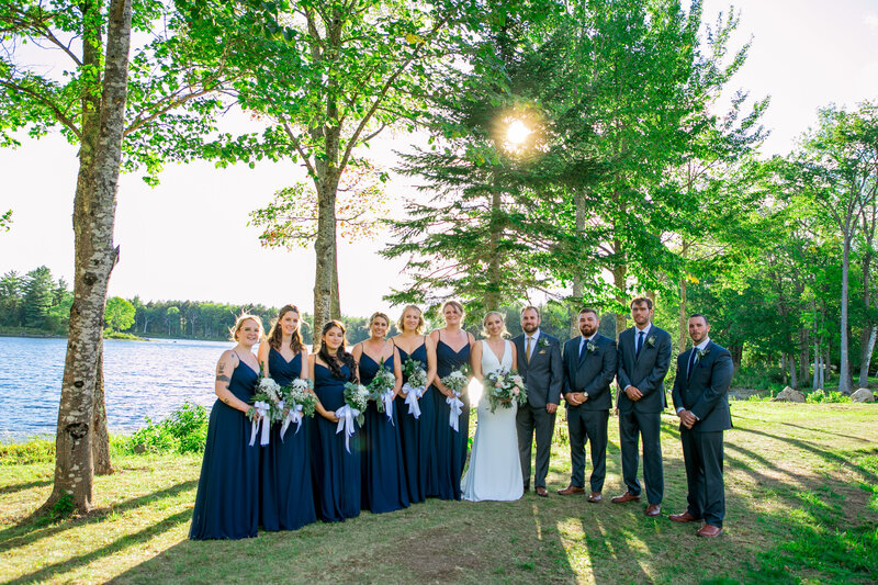 Bridal party with lake in the back | Klein Wedding in Harmony, Maine taken by Maine Wedding Photographer