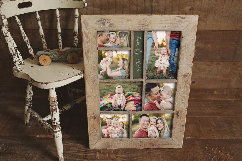 Framed, custom, collage of Denver family photos. Unique piece of artwork