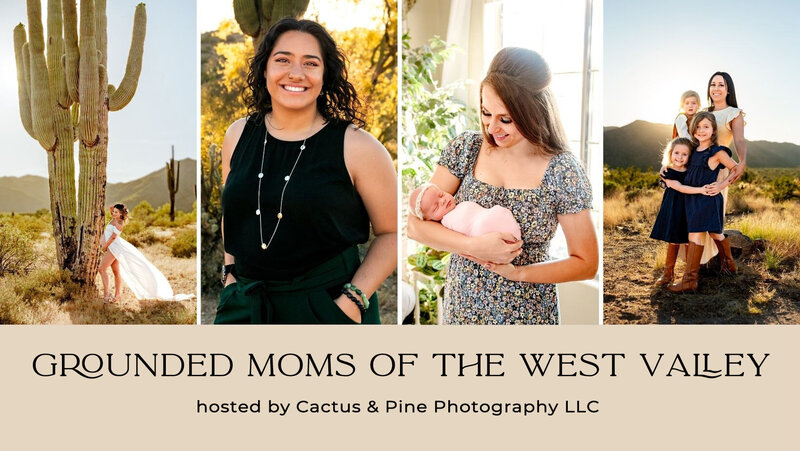 cover image for Grounded Moms of the West Valley facebook group, featuring maternity, newborn and family images and owner photo