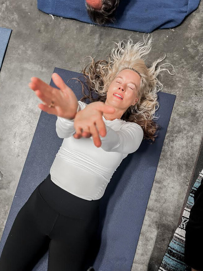 Woman experiencing the waking dream state during a recent supported awakening class
