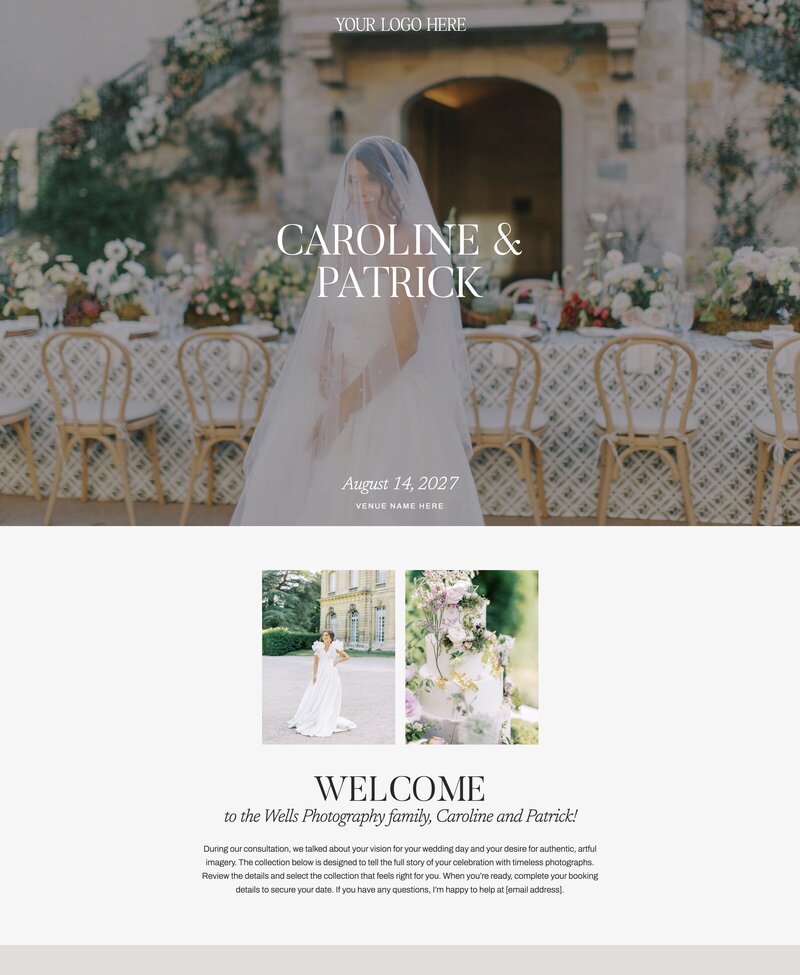 Client proposal Showit add-on page template for wedding photographers and wedding pros